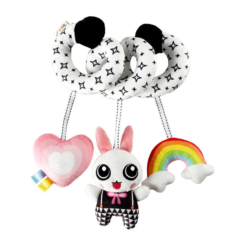 Car Seat Toys Infant Baby Fox Spiral Plush Activity Hanging Stroller Bar Crib Bassinet Mobile with Music BB Squeaker and Rattles