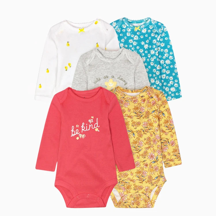 Winter 5PCS/lot Baby Bodysuits Long Sleeve 100% Cotton