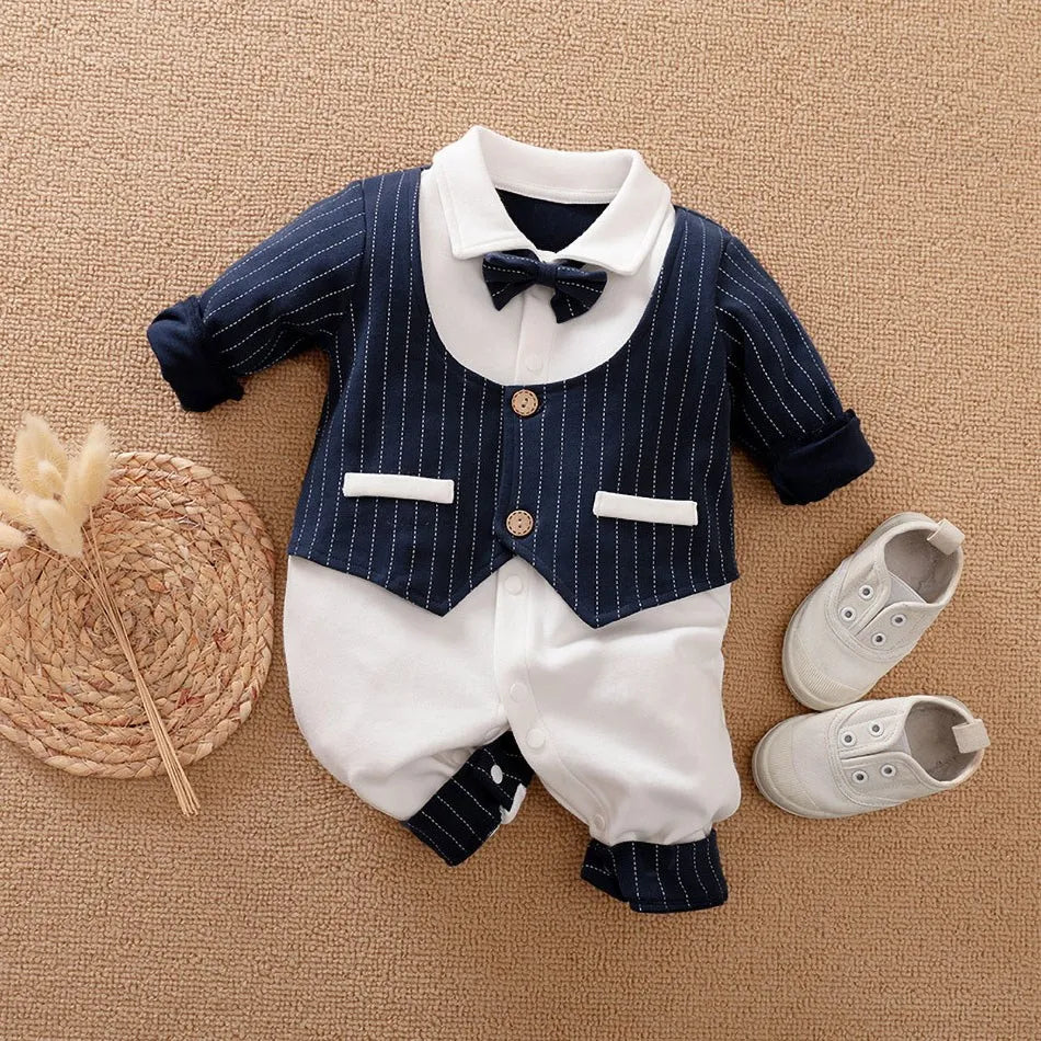 Newborn Formal Suit Baby Boy Clothes Bow Tie Tuxedo Jumpsuit