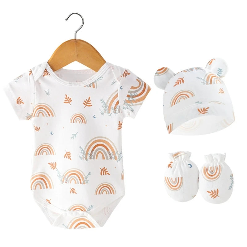 Soft Baby Clothing Set Newborns Hat with Bodysuit & Hand Cover