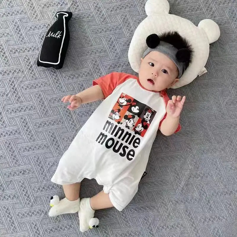 Summer Newborn Baby Cartoon Pooh Mickey Tiger Print Bodysuits 0-24M