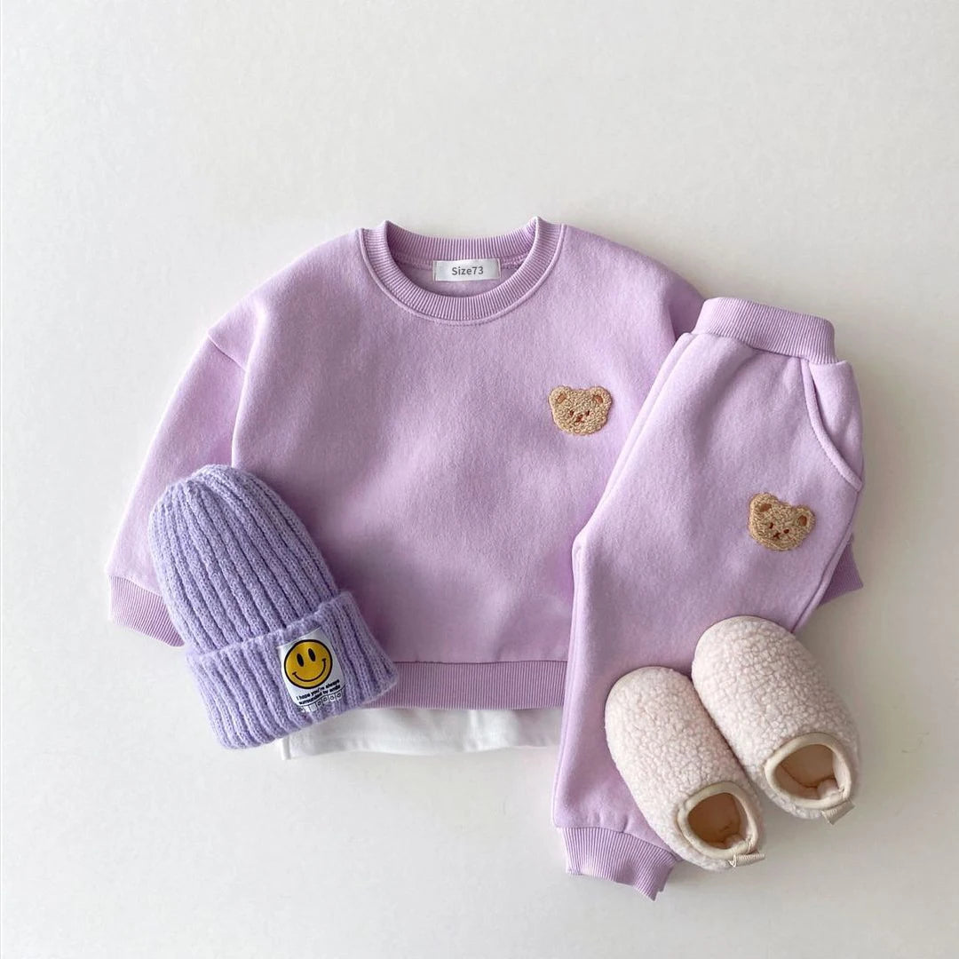 Little Bear Top+Pants Two Piece Set with Wool Lining Clothing