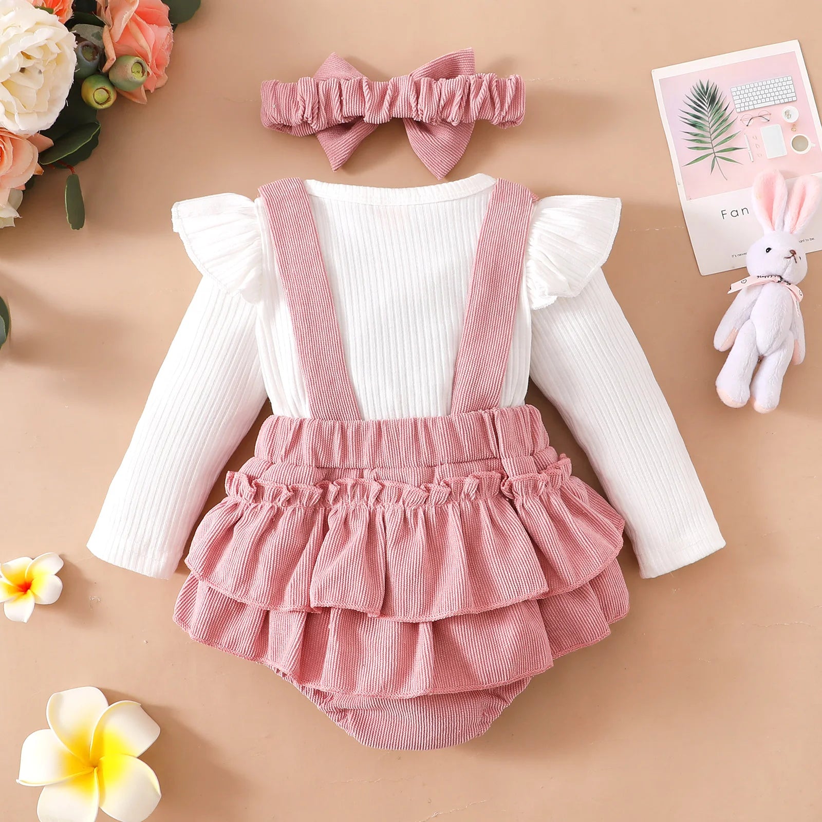 Newborn Baby Girls Knitted Bodysuits Infant Overall with Headband