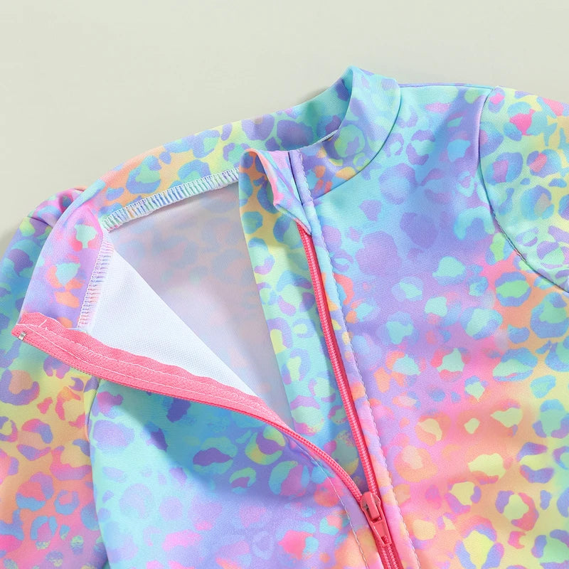 Kids Baby Girl Swimsuits Fish Scale Print Ruffles Long Sleeve Jumpsuit Swimwear Beachwear Children Bathing Suits