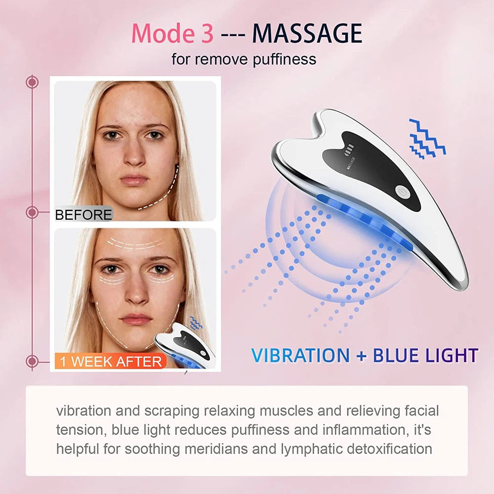 Electric Microcurrent Gua Sha Board Massager Heated Red Blue LED Photon Therapy Scraping Massage Tool Anti-Aging Skin Care Tools