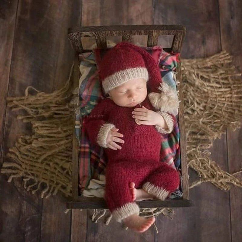 Newborn Photography Props Infants Photo Shooting Costume Christmas Outfits Baby Infants Stripe Crochet Hat+Shorts Set