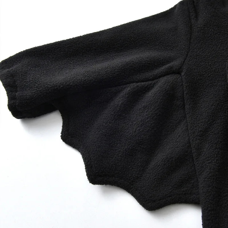 Halloween Autumn Baby Boys Bat Costume Cotton Hooded Long Sleeve Solid Newborn Boys Bodusuit Thick Fleece Infant Boys Rompers
