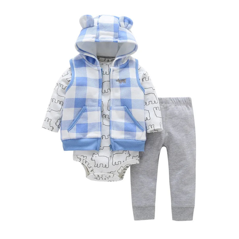 Baby Boy Girls Long Sleeve Clothes 3PC Set Hoodie  +Long Sleeve Bodysuit + Pants Outfit Toddler Boy jacket Newborn Costume 6-24M