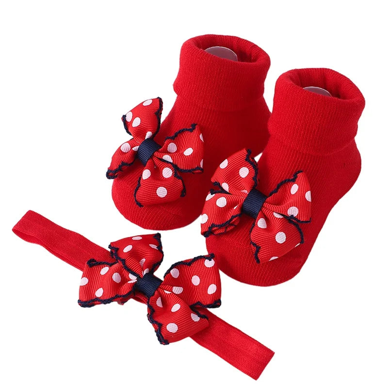 Baby Girl Headbands Socks 2Pcs/Set Sweet Cute Bow Newborn Baby Headband Elasitc Hair Bands Hair Accessories Xmas Gift
