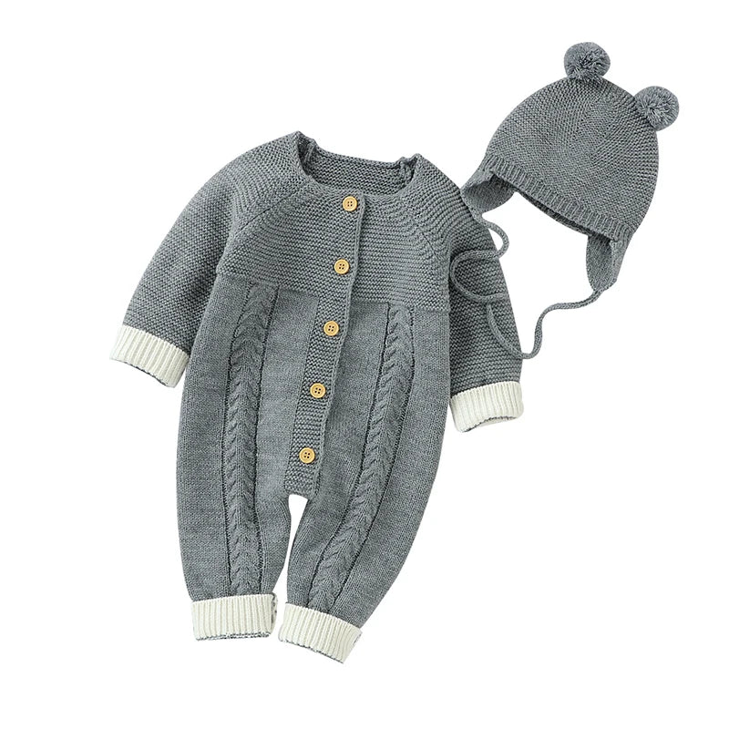 Baby Rompers Long Sleeve Infant Boys Girls Jumpsuits Clothes Autumn Solid Knitted Newborn Toddler Kids Overalls One Piece 0-18M