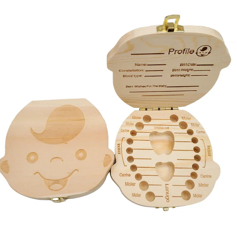 Baby Tooth Box Spanish/Dutch/French/German Wooden Teeth Organizer