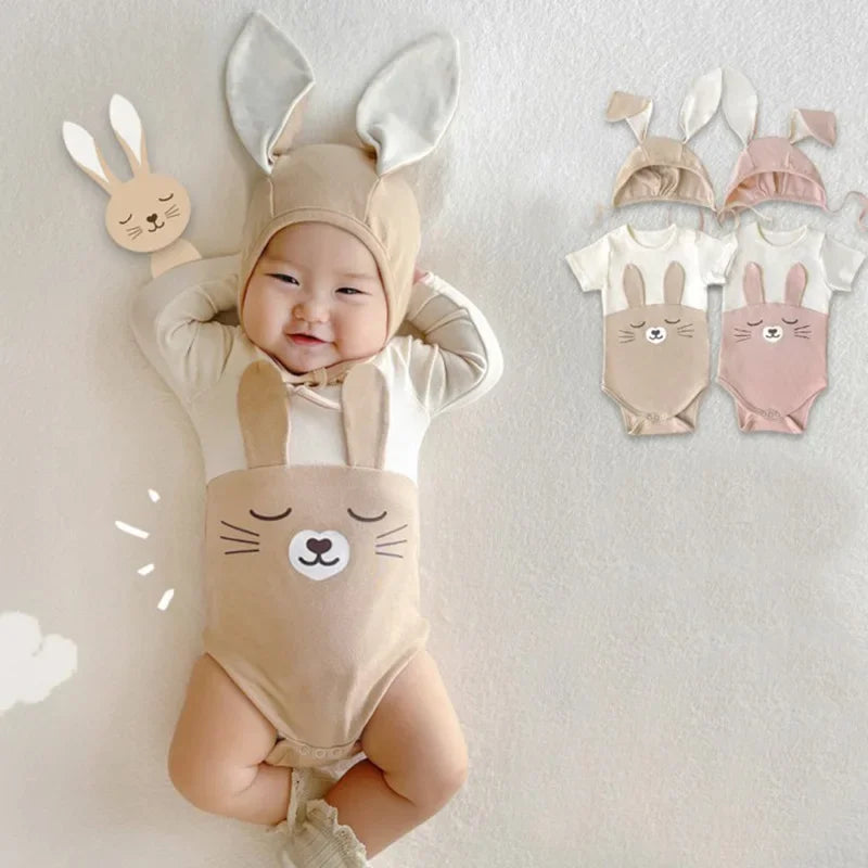 Newborn Clothes Baby Cute Bodysuit with Hat Summer Clothes