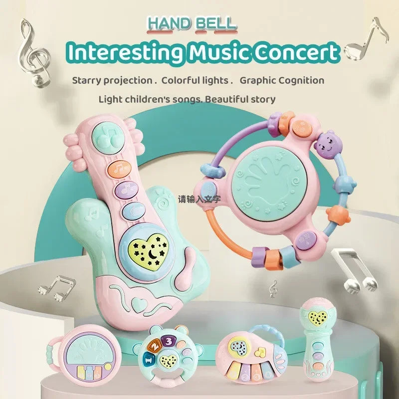 Montessori Baby Toys 6 12 Months Learning Education Musical Instrument Piano Hand Bell Projector Game Music Toy For Toddler Gift