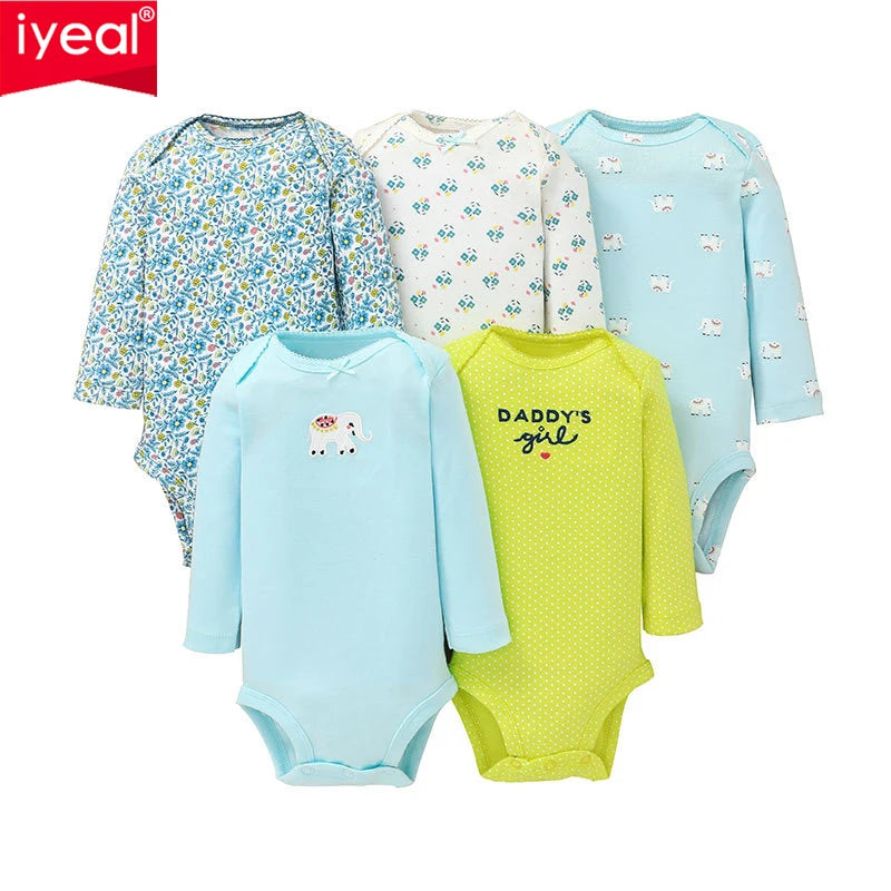 Winter 5PCS/lot Baby Bodysuits Long Sleeve 100% Cotton