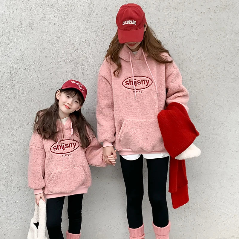 Winter Autumn Family Sweatshirt Mother And Daughter Clothes Hoodie Mommy And Me Outfit family look Korean Kids Hooded Tops Warm