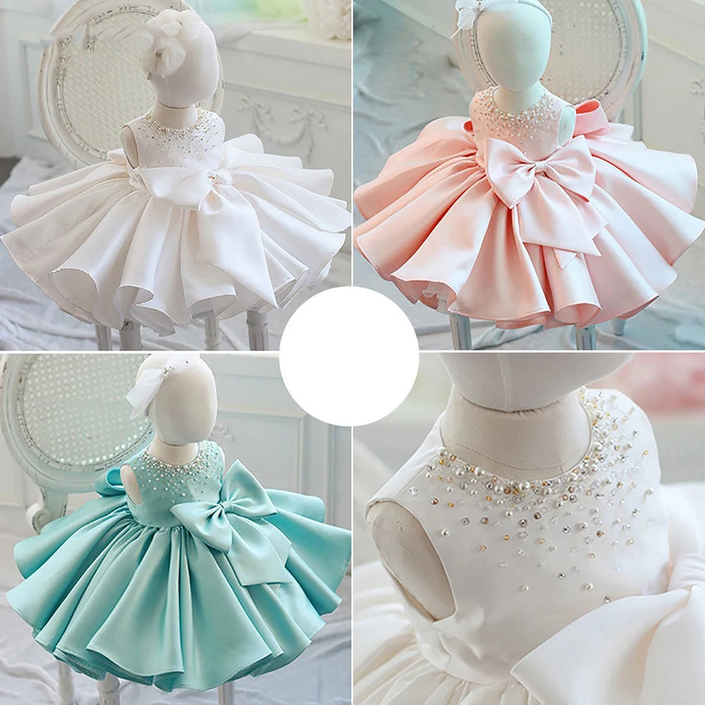 Baby's First Year Dress Princess Dress Girl's Birthday Puffy Dress Flower Boy Korean Edition Satin Children's Host Evening Dress