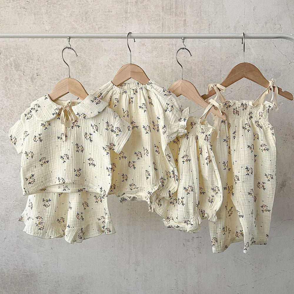 Baby Girls Clothes Organic Cotton Floral Short Sleeve Shirt Top + Bread Pants Summer Newborn Girl Rompers Clothing