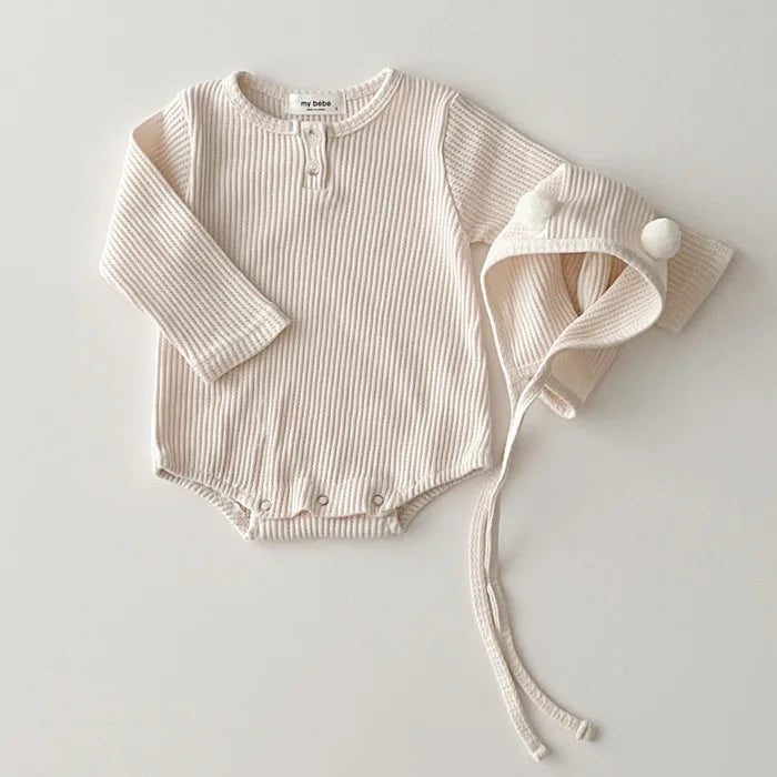 Spring Baby Cotton Long Sleeve Bodysuit + Lacing Caps