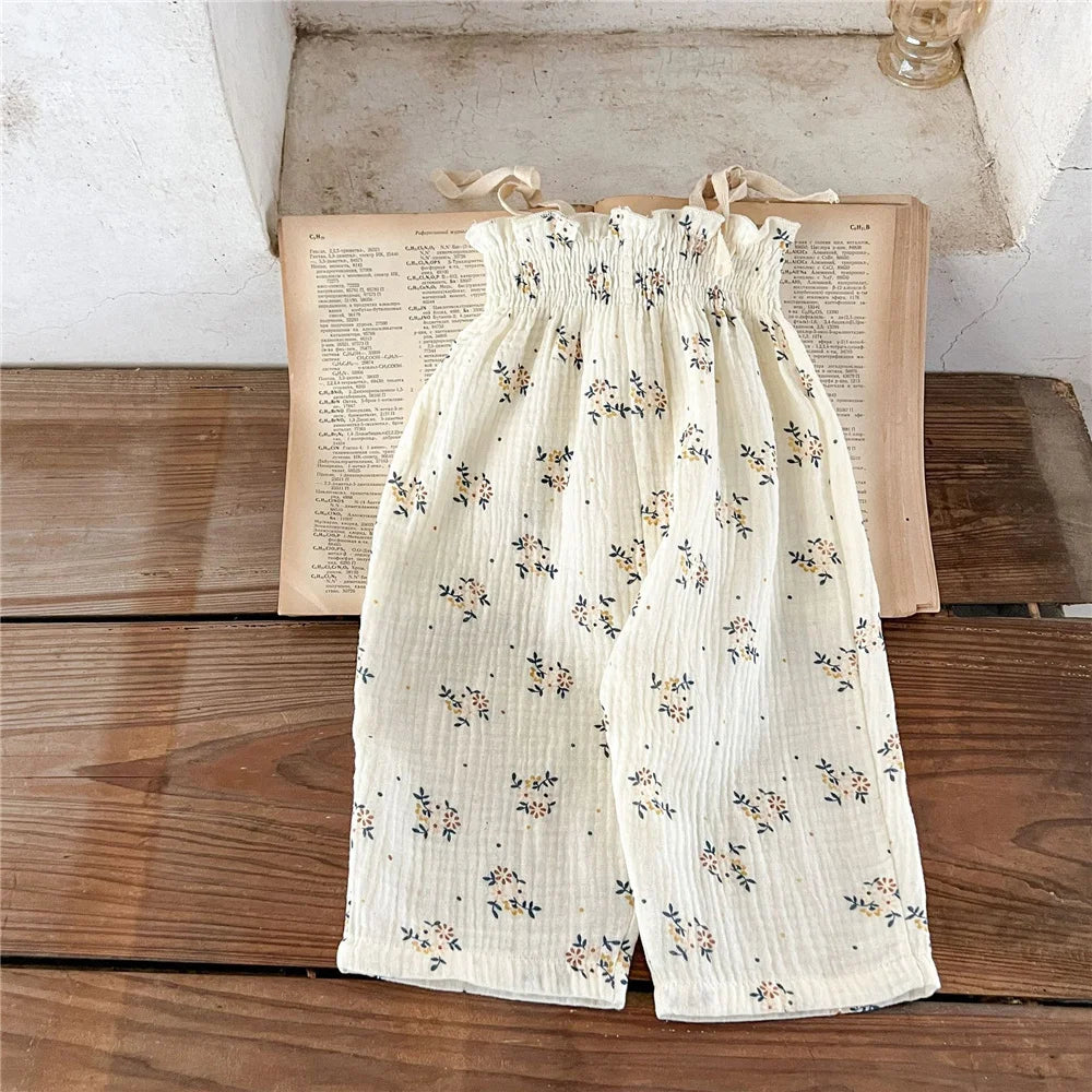 Baby Girls Organic Cotton Floral Shirt Top + Bread Pants Summer