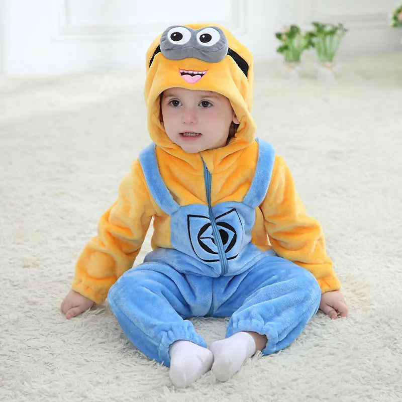 Baby Minions Kigurumis Newborn Clothes Rompers Boys Girls Onesie Toddler Pajama Winter Warm Kawaii Infant Jumpsuit Festival Gift