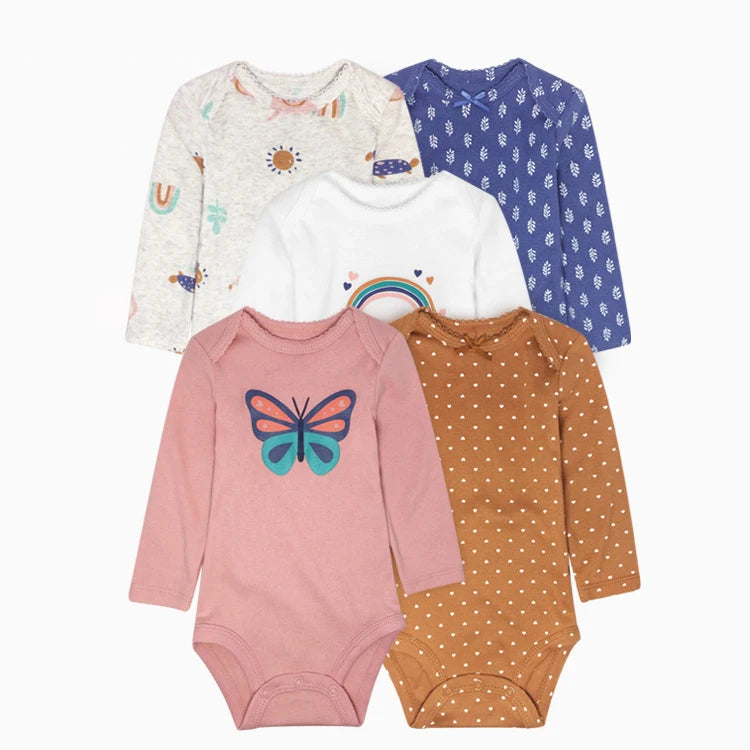 Winter 5PCS/lot Baby Bodysuits Long Sleeve 100% Cotton