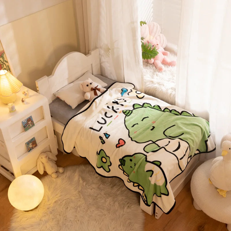 Printed dinosaur children's blanket single layer flannel small blanket coral velvet baby blanket nap baby blanketblanket  swaddl