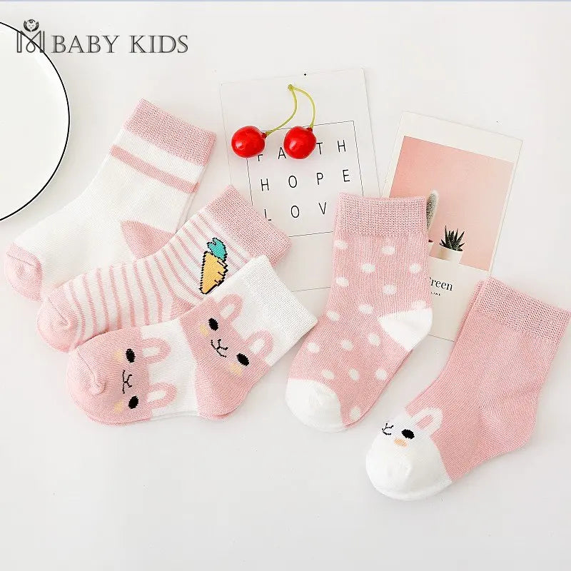 Cotton 5Pairs Baby Socks Newborn Baby Boy Socks 0-1-3-7Y Kids Pure Cotton Animal Design Fadeless Soft Children's Socks for Girls