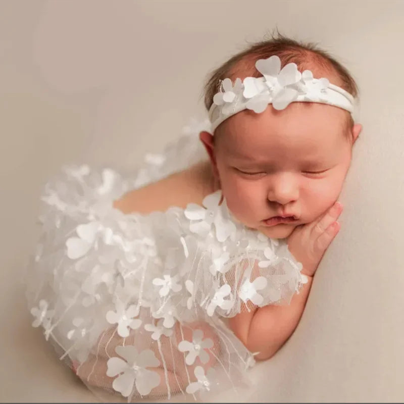 Newborn Flower Lace Princess Dress Baby Growth Commemorative Take Photos  Clothing Neonatus Full Moon Souvenir Photography Props