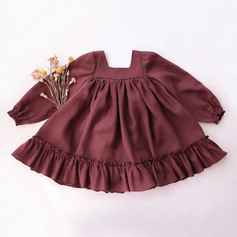 Birthday Girl Kid's dress Cotton Linen Dress With Long Sleeves Baby Clothing