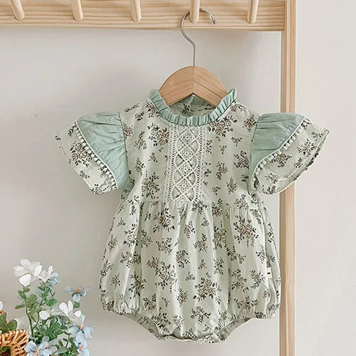 Newborn Baby Girls Jumpsuit Flying Sleeve Cotton Bodysuits