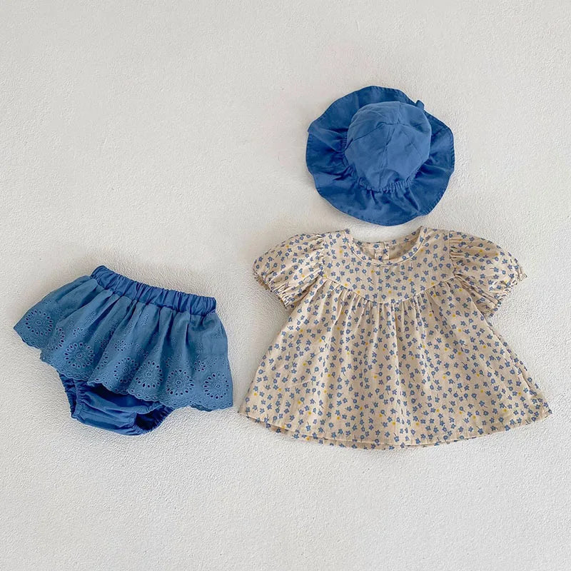 Toddler Baby Floral Suit Infant Short Sleeves Top+Bread Shorts 2pcs