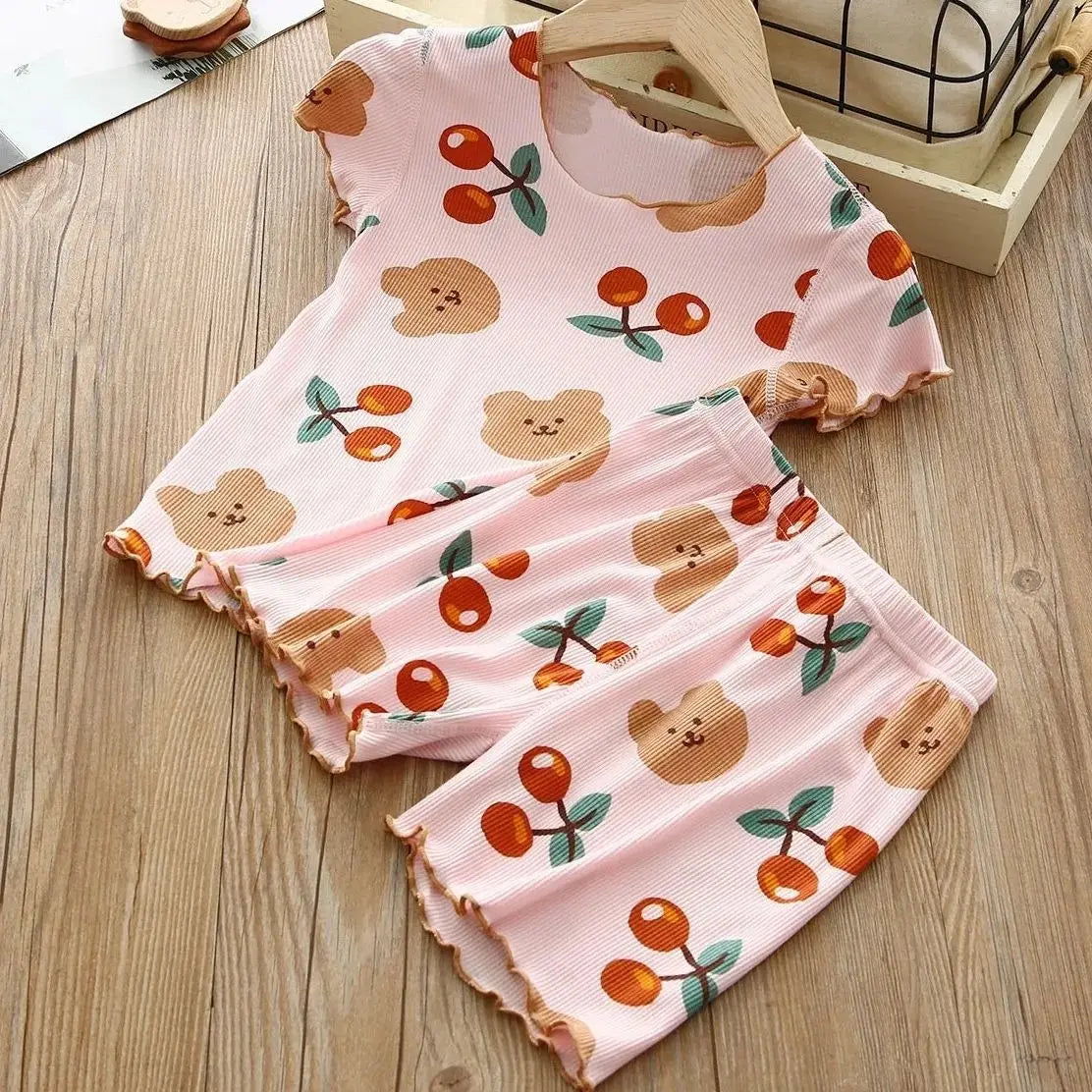 Korean Summer Pajamas Set Cute Cherry Clothes
