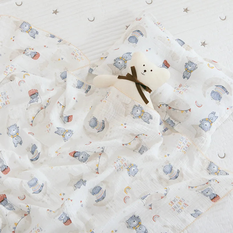 2Layer Blanket for Newborn Baby Muslin Cotton Swaddle Thin Baby Summer Blanket Infant Toddler Baby Bath Towel120X150CM