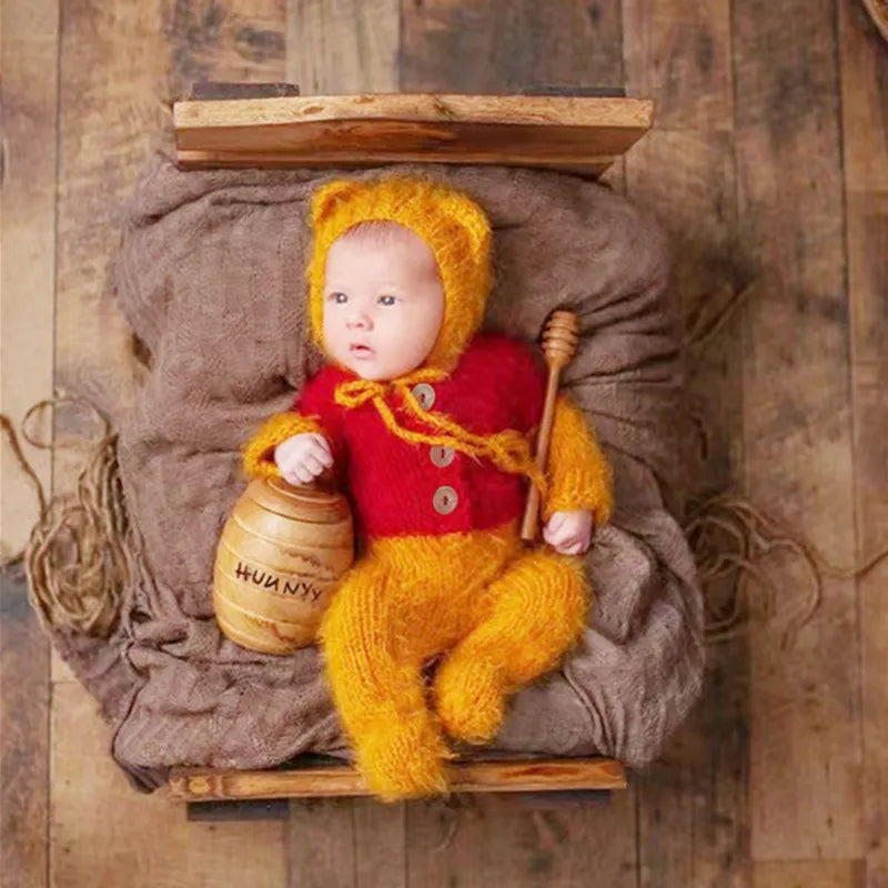 ❤️Newborn Photography Clothing Mohair Little Bear Hat+Jumpsuits 2Pcs/set Studio Baby Photo Prop Accessories Knit Clothes Outfits