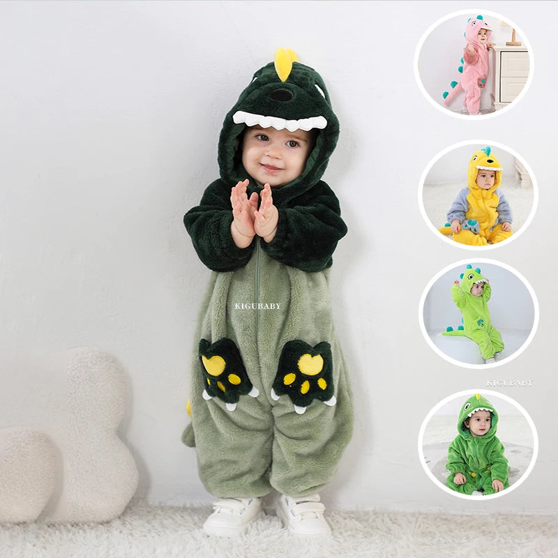 Winter Newborn Baby Clothes Romper Boy Girl Onesie Kigurumis Dinosaur Cosplay Costume Infant Warm Hooded Zipper Outfit jumpsuits