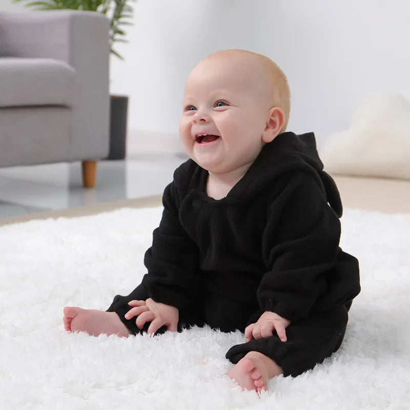 Halloween Autumn Baby Boys Bat Costume Cotton Hooded Long Sleeve Solid Newborn Boys Bodusuit Thick Fleece Infant Boys Rompers