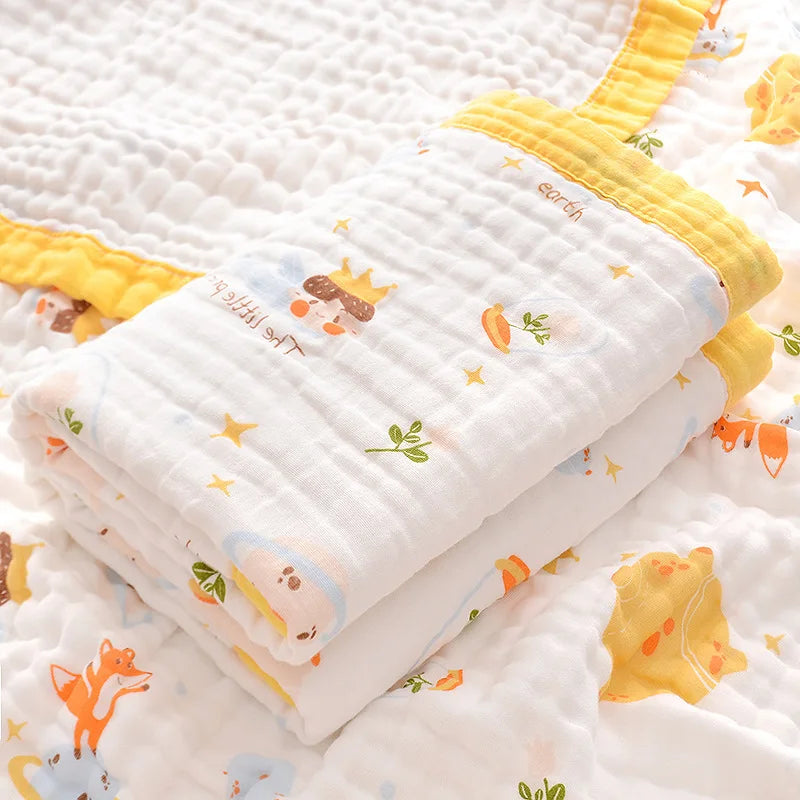 Baby Cute Cartoon Blanket 100% Cotton Spring Summer Newborn 6-layer Gauze Soft Absorbent Bath Tower Swaddle Blanket Shower Wipes