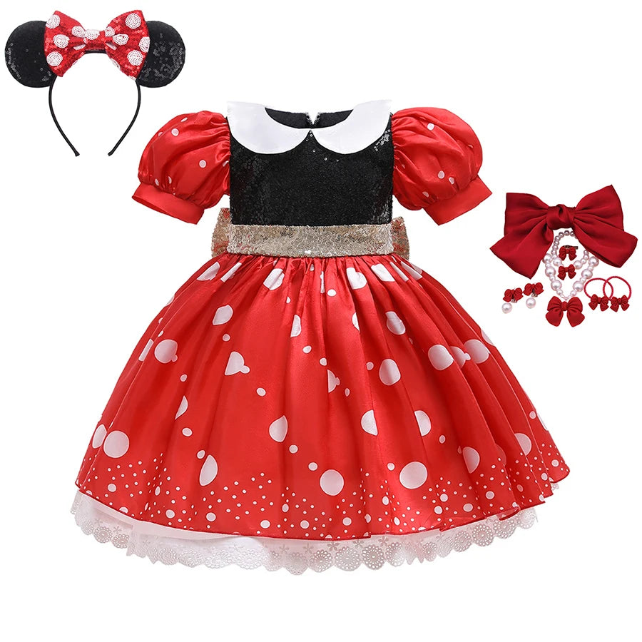 Baby Girl Mickey Mouse Dress Mickey and Minnie Cosplay Costume Children for Baby Girls Children Cosplay Clothes Free Headband