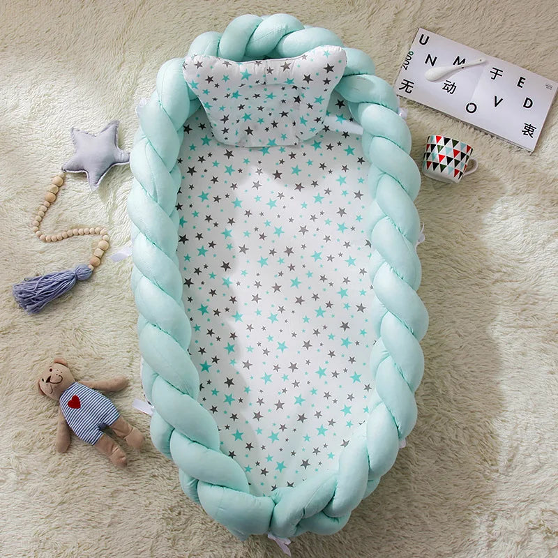 Baby Cribs Portable Soft Bumper Crib Foldable Travel Baby Nest Bed With Pillow Infant Toddler Cotton Cradle Bassinet 90*50*15cm