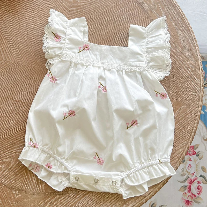 Newborn Baby Girls Jumpsuit Flying Sleeve Cotton Bodysuits