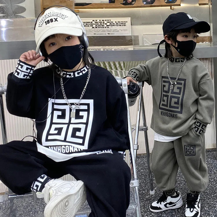 Boys Sweatshirt Suit Spring Autumn New Children's Fashion Printed Long Sleeve Tops Casual Pants 2 Pcs Infant Sports Clothes 1-8Y
