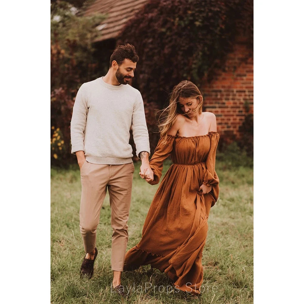 New Maternity Dresses Photoshoot Clothes Linen Cotton Dress For Pregnant Women Photo Shooting Pregnancy Retro Loose Fitting Gown