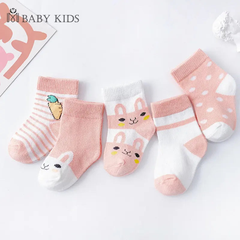 Cotton 5Pairs Baby Socks Newborn Baby Boy Socks 0-1-3-7Y Kids Pure Cotton Animal Design Fadeless Soft Children's Socks for Girls