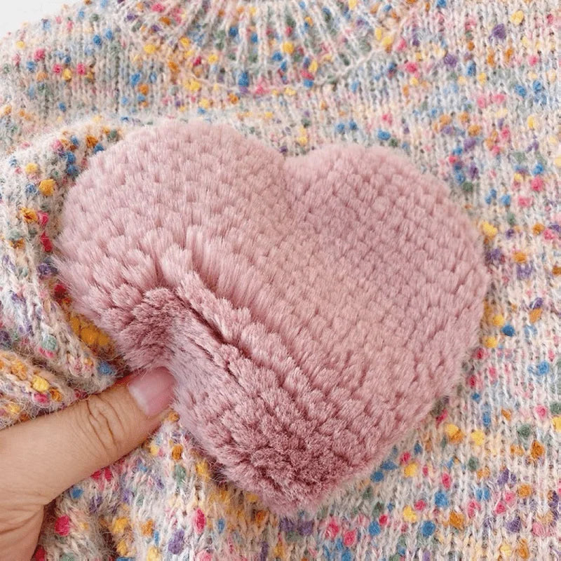 Baby Girl Cotton Heart Sweater Infant Toddler Child Long Sleeve Knitted Hoodie Casual Warm Thick Pullover Baby Clothes 12M-7Y