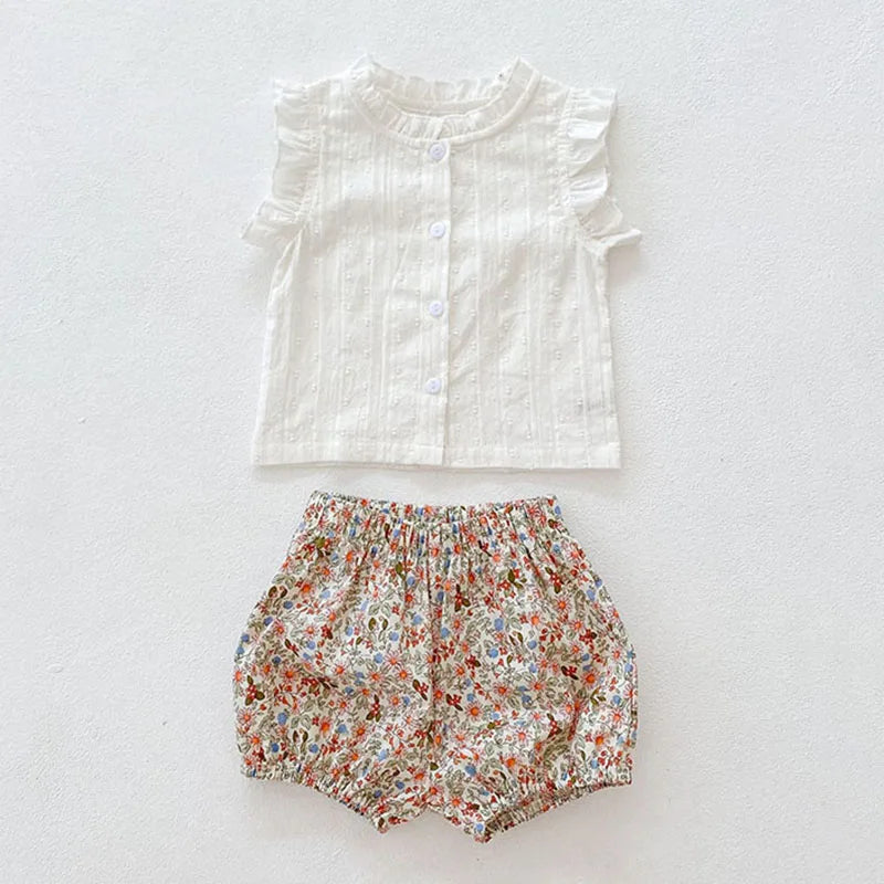 Toddler Baby Floral Suit Infant Short Sleeves Top+Bread Shorts 2pcs