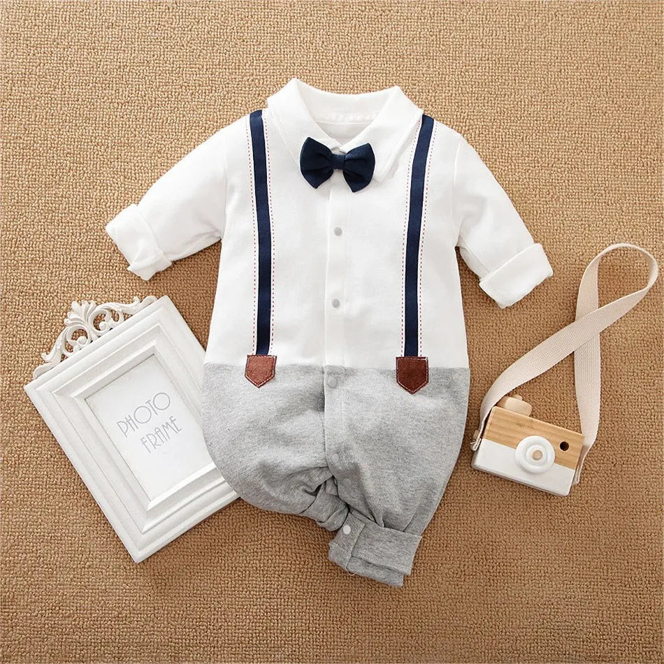 Newborn Formal Suit Baby Boy Clothes Bow Tie Tuxedo Jumpsuit