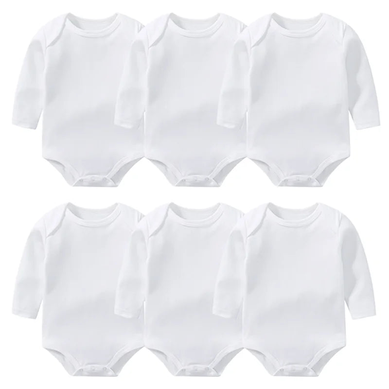 Newborn Baby Clothes Boys Girls Bodysuits for Infants 100% Cotton Pure White Long Sleeves Romper Toddler Baby Jumpsuit