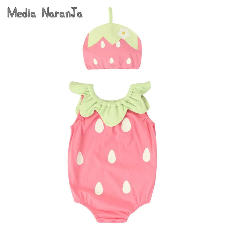 summer baby fruit Print hat with bodysuit infant cotton outfits