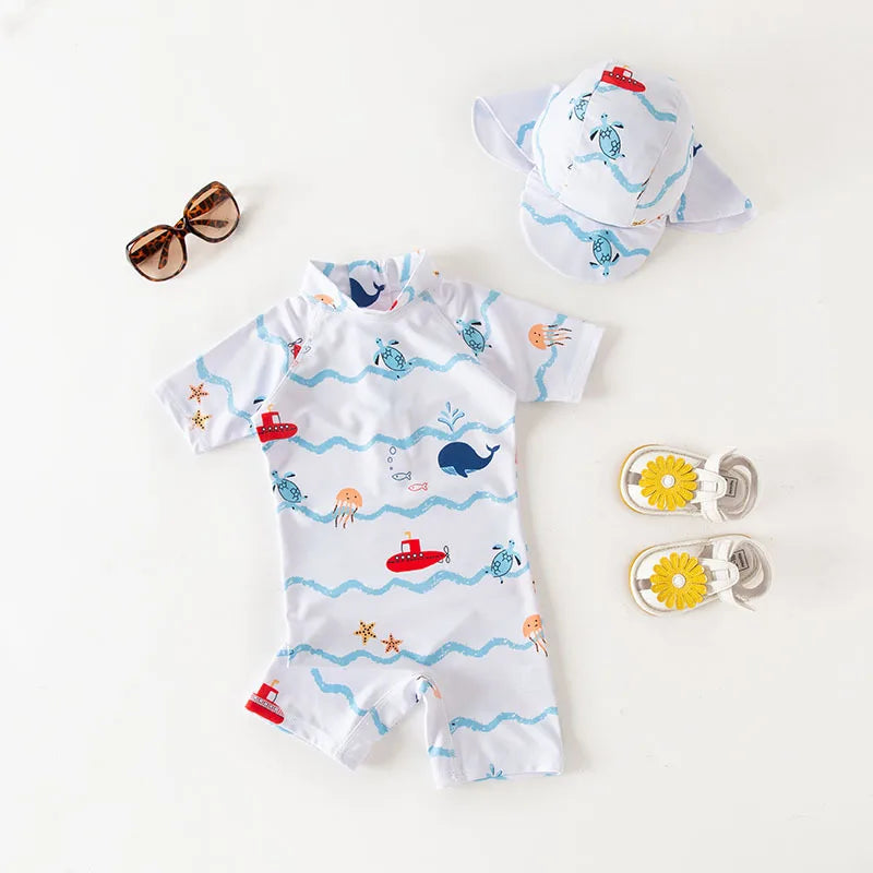 Baby boy swimwear with cap suit surfing Wear