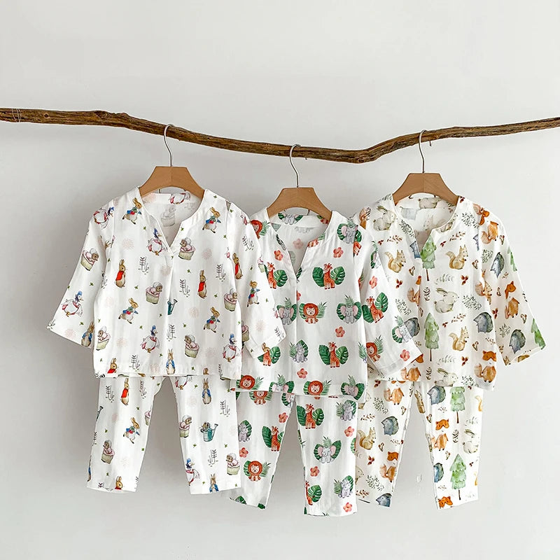 Bamboo Cotton Children Pajamas Set Kids Baby Girl Boys Underwear Clothing Long Sleeve Children Sleepwear Pajamas Sets